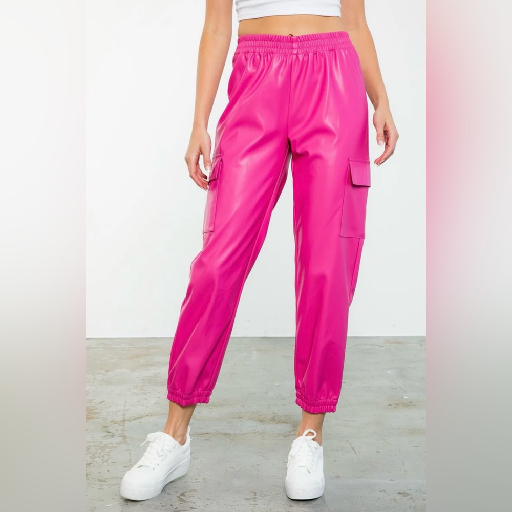 Anthropologie THML Faux Leather Joggers Pants Women Size M Pink